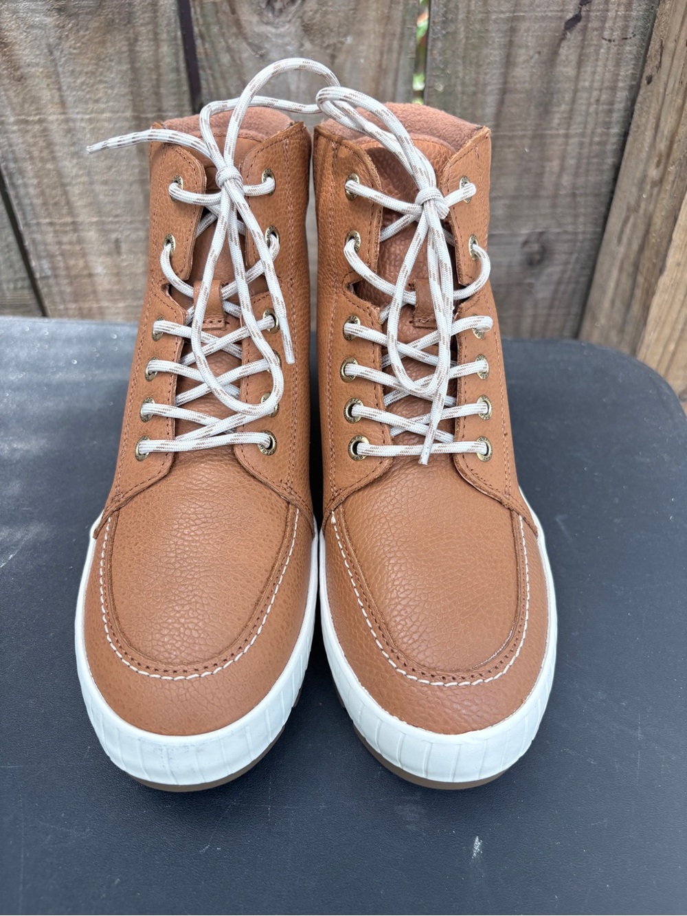 Sperry Plush Step Women’s Leather High Top Boots Tan Brown Lace Up Size 7.5 NWOT